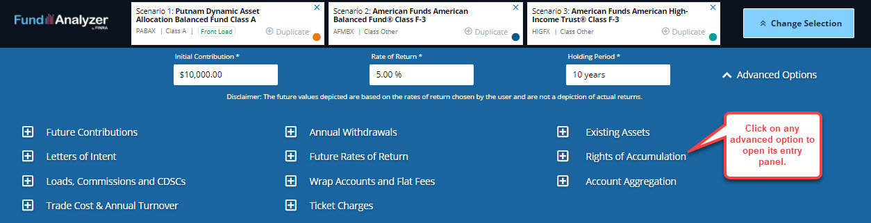 fund analyzer advanced options