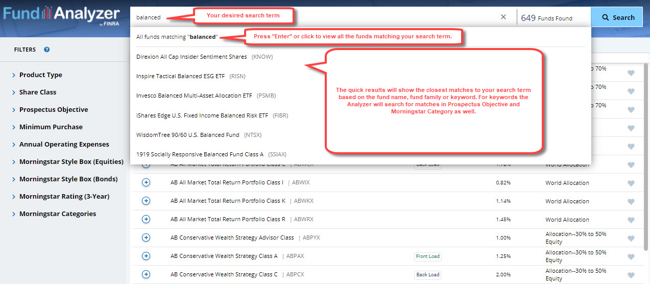 fund analyzer search field